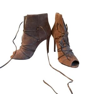 NWOT Antonio Melani Suede Lace-up, Open Toe Booties with Ties